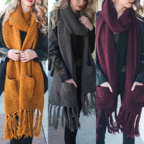 BellanBlue Accessories - Cozy Winter Oversized Tassel Scarf Pockets